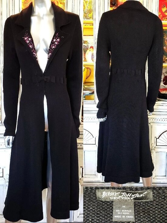 Betsey Johnson Jackets & Blazers - Vintage Betsey Johnson New York Duster Coat Black Sweater Dress Knit Jacket M S